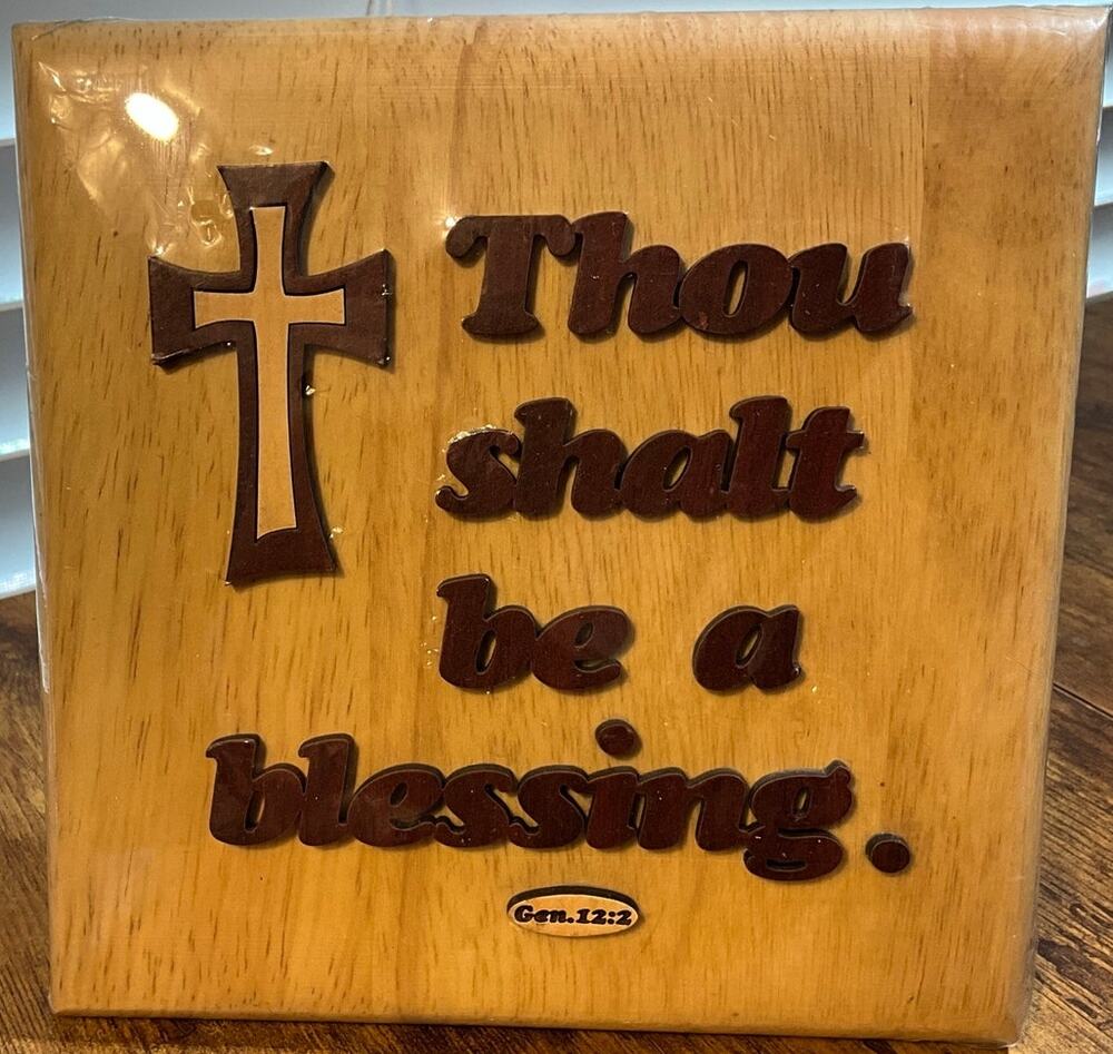 Wooden Square Plaque Thou Shalt be a Blessing Gen. 12:2 Wall or Hanging Art